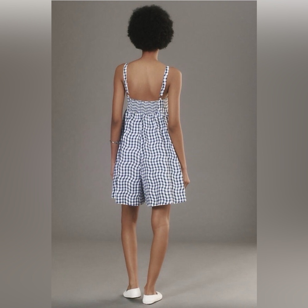 Maeve Anthropologie Sleeveless Babydoll Gingham Romper Blue Sz XLP - Picture 5 of 9
